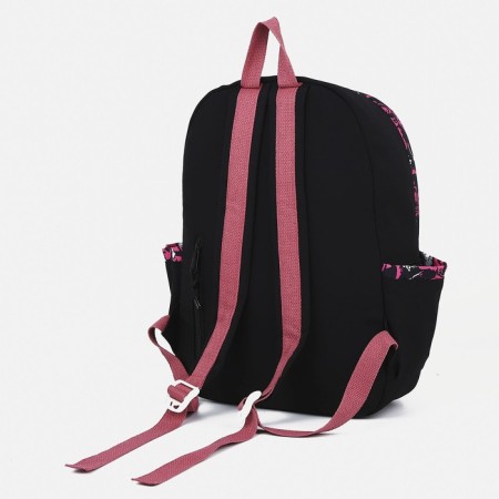 Youth backpack from textiles, 4 pockets, black/pink color-3