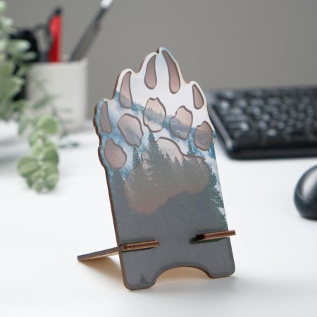 Standing for the phone "Paw", 15x8.5 cm, lamination, tree