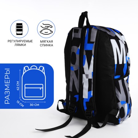 School backpack from textiles on lightning, 3 pockets, blue color-1