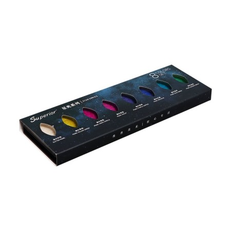 Watercolor paints, mother -of -pearl, + brush, in a plastic box, 8 colors-1