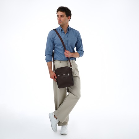 Men's bag over the shoulder, Textura, artificial leather, brown color-9