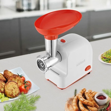 KitFort KT-2113-3, 1000 W meat grinder, 4 nozzles, cord 0.7 m, white-red-1
