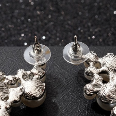 Earrings with pearls "jasmine" branch with pearls, white color in silver-1
