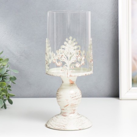 Summary Metal for 1 candle "Tinatized Flower" white with a patina 25.5x10.5x10.5 cm