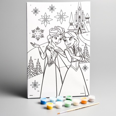 Picture on numbers for children "Anna and Elsa" 20x30 cm, cold heart-1