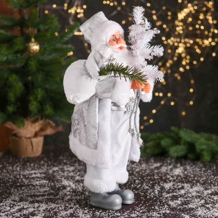 Santa Claus "in a high cap, in a strap and with a bag" 44 cm, silver-white-1