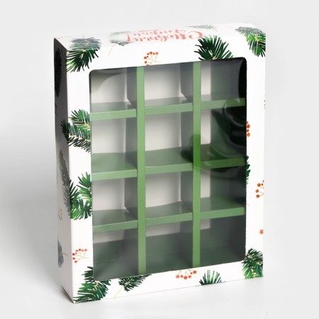 New Year. Box for 12 sweets "Christmas tree branches", 19 x 15 x 3.6 cm, confectionery packaging-1