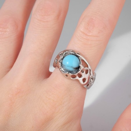 Ring "turquoise world" relief, silver color, dimensionless-1