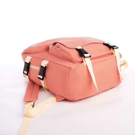 School backpack from textiles with a zipper, 4 pockets, coral color-4