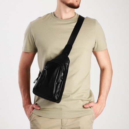Male sling bag, artificial leather, black color