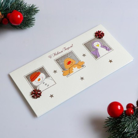 Happy Happy New Year! handmade, velvet cardboard, snowman, snowflakes-1