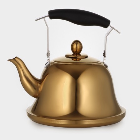 Gold stainless steel teapot, 2 l, 23 × 19 × 20 cm, gold color