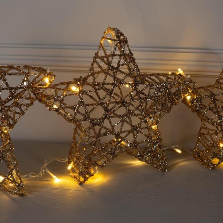 LED figure "Golden Stars" 20, 25, 30 cm, metal, 220 V, glow warm white-2