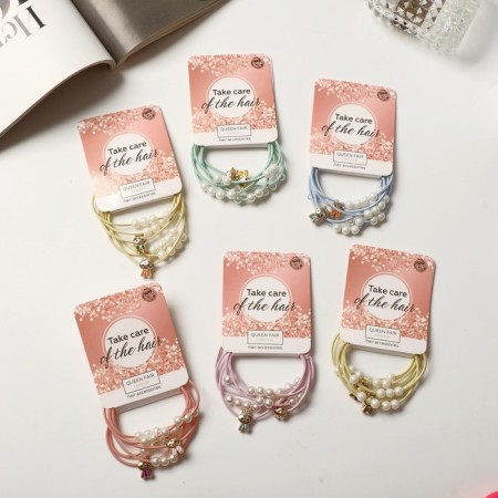 Hair elastic band "Avelin" (set 2 pcs) pussy beads, mix-1