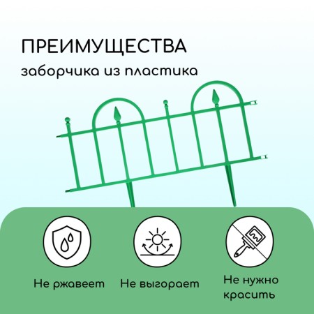 Decorative fence, 40 × 310 cm, 5 sections, plastic, green-3