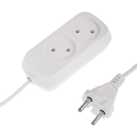 Extension cord 2 sockets, 1.7 m, 6 A, PVS 2x0.75 mm2, without salary, white