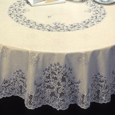 Towa tablecloth "openwork" Bloom, circle 160 cm, sipia color