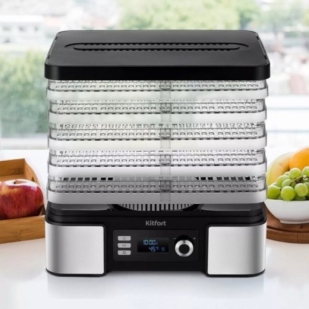Drywall for vegetables and fruits KitFort KT-1957, 450 W, 5 tiers, timer, silver-black-1