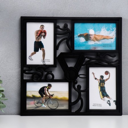 Photo frame plastic in 4 photos 10x15 cm "Sport" black 33x34.5 cm