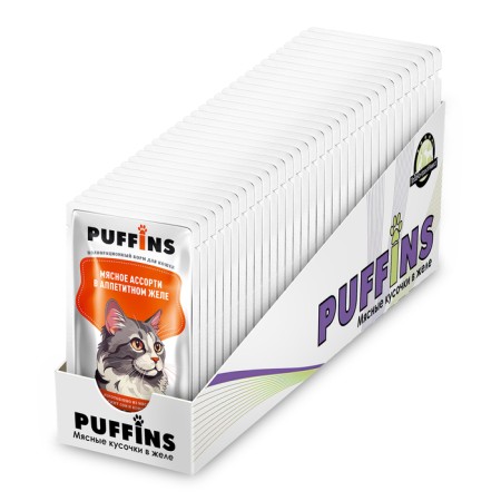 Wet food "Puffins" for cats, meat assorted in jelly, 75 g-2