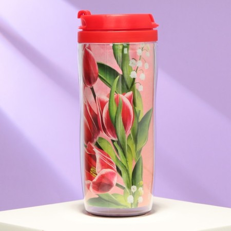 The thermost man is plastic with the insert “March 8. Tulips ", 350 ml-1
