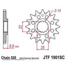 Front star, host JTF1901, steel with self -cleaning, chain 520, 14 teeth