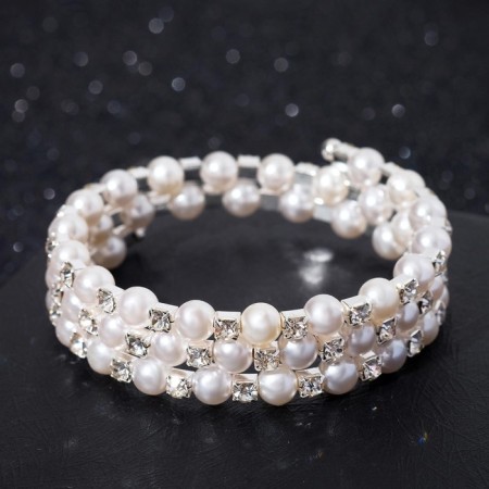 Bracelet-spring "Pearl" 3 rows, chess, white color, d = 6.5cm-1