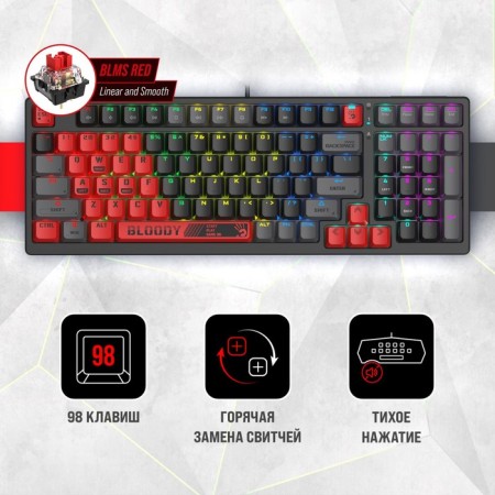 Keyboard A4Tech Bloody S98 Mechanical Red/Black USB For Gamer Led (Sports Red)-1