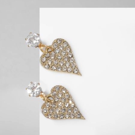 Earrings with rhinestones "Heart" elegant, white color in gold-1