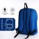 A backpack with a zipper, external pocket, blue color