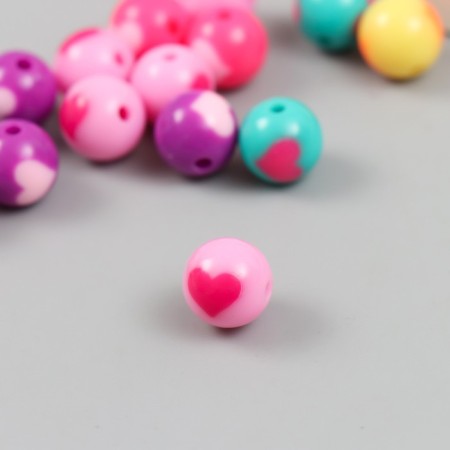 Beads Plastic "Ball with heart" Gloss Mix d = 1.2 cm set 20 g-1