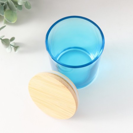 Bank for candles glass with a “blue gradient” lid 220 ml 7x7x8.4 cm-2