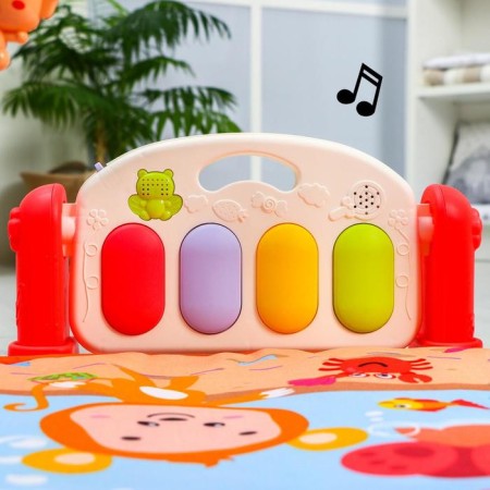 Developing rug "baby game", with a piano, round, pink-4
