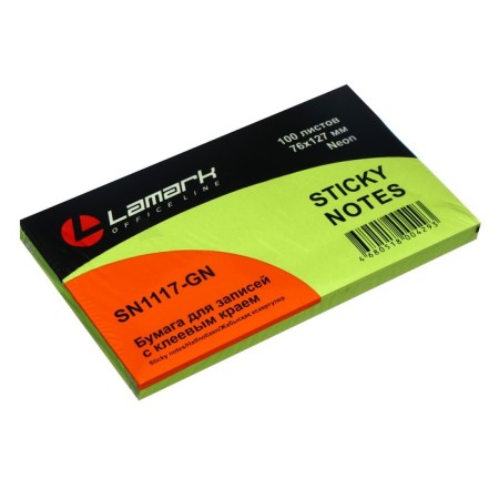 Block with a sticky edge Lamark Neon, 127 × 76 mm, 100 sheets, green-1