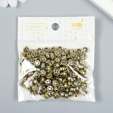 Beads for creativity plastic "Smiley. Flat" gold set of 20 g 0.7x0.4 cm-2