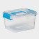 Storage container, cover with a handle on the latch, plastic, 1.35 l, 18.5 × 13 × 9.7 cm, transparent/blue