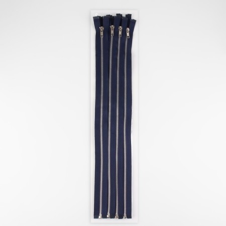 Metal zipper, No. 5, connective, automatic lock, 50 cm, dark blue color/nickel-2