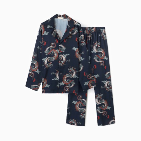 Pajama male (shirt and trousers) kaftan "Dragon" size 56, blue-10