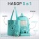 School set. A backpack with a zipper, a chover, bag, a pencil case, a bag for coins, the color is turquoise