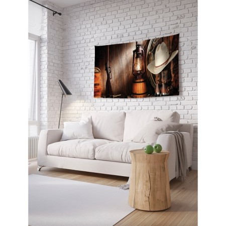 Decorative panel with photo printing "Evening at the cowboy", horizontal, size 100x150 cm