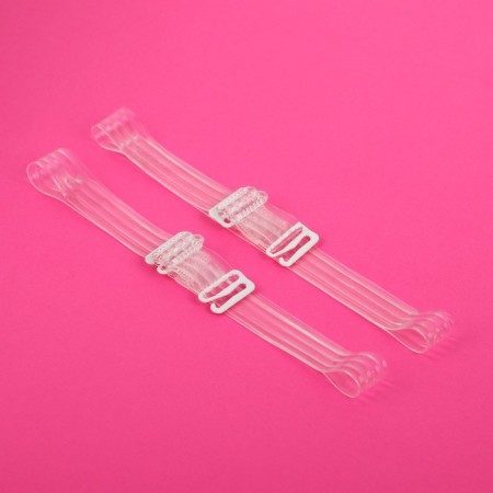 Straps silicone, fittings metal, 4 stripes, 1.5 cm, 37 cm, pair, color transparent-2
