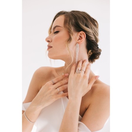 Hanging earrings with rhinestones "Hollywood" Waterfall, white color in silver, 8 cm-2