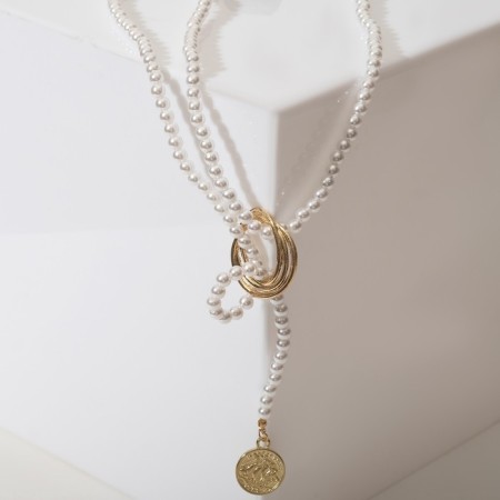 Beads "Pearls" Ring, ball No. 4, white color in gold, l = 50 cm-1