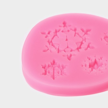 Mold "Four Snowflakes", silicone, 8 × 8 cm, pink color-2
