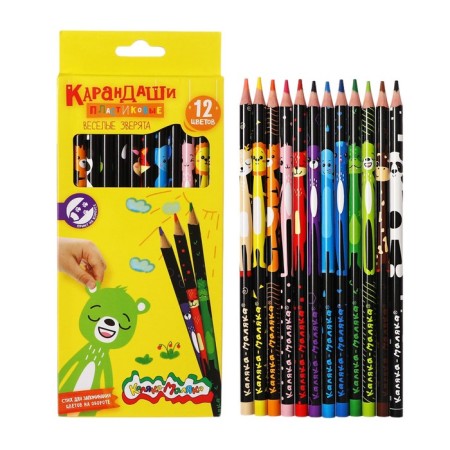 Pencils of 12 flowers "Kalyak-Malyak" with characters, round, with print