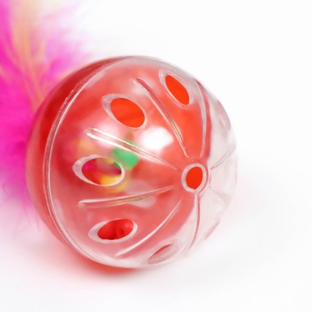 Ball for cats with a tambourine "Sun with a pen", 4 cm, transparent red-2