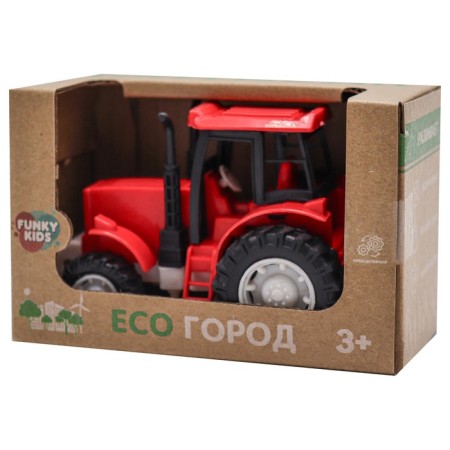 Eco-machine Funky Toys "Tractor", with a friction mechanism, red color, 12 cm-3