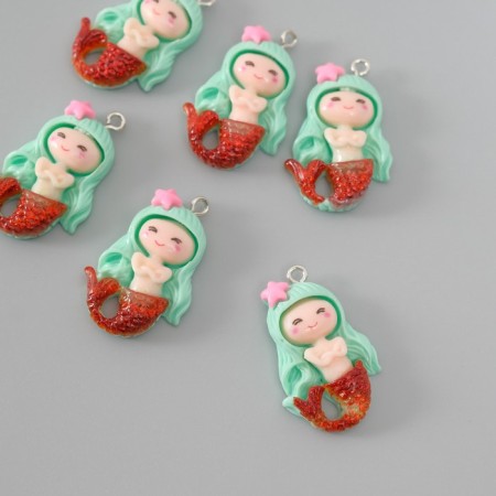 Suspension for creativity Plastic "Little Mermaid with Blue Hair" 3.4x2.1x0.6 cm-1