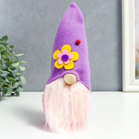 Interior doll "Dwarf in a cap with a flower and God's cow" 25x8x6 cm