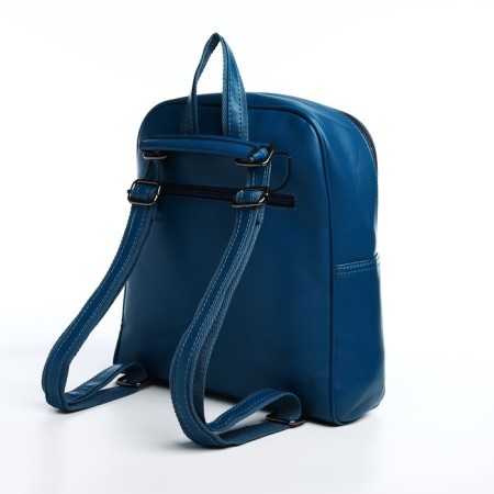Women's backpack of artificial leather with lightning, 2 pockets, blue color-3